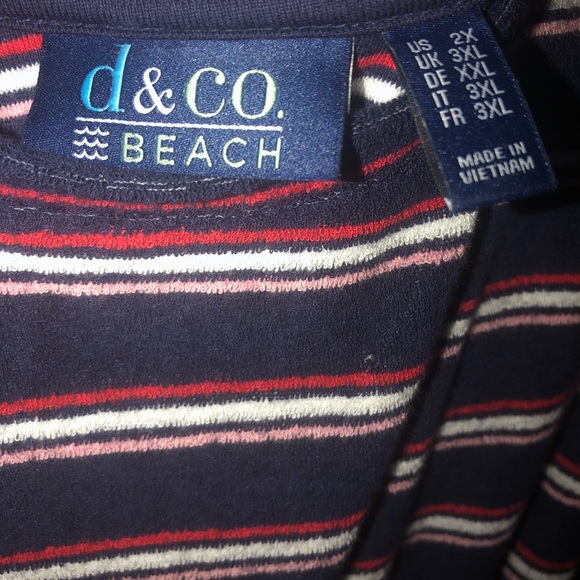 Denim & Co. Red, White, Pink, and Blue Striped Terrycloth Shorts Romper 2X - Picture 3 of 3